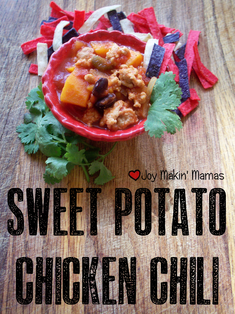 sweet potato chicken chili recipe featuring Dei Fratelli tomatoes Joy Makin Mamas